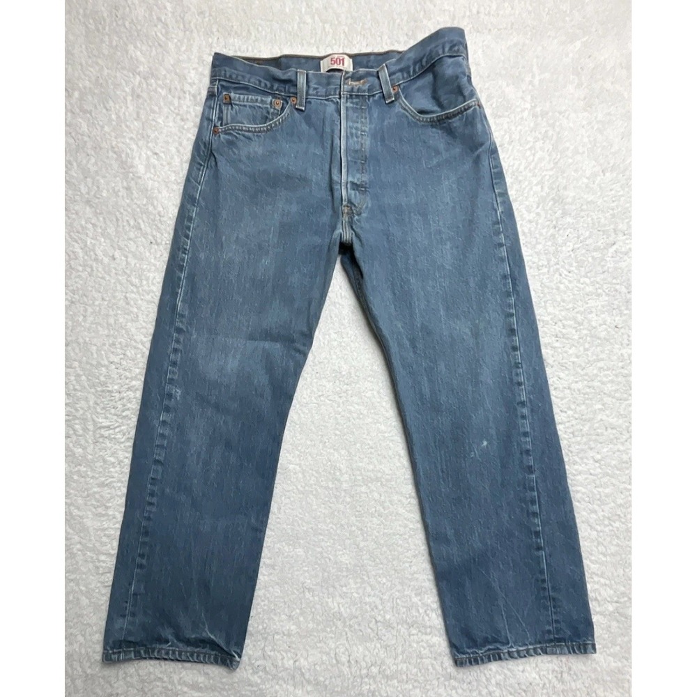 Levi's Blue Denim Straight Jeans Button Logo 5-Pocket Design Classic